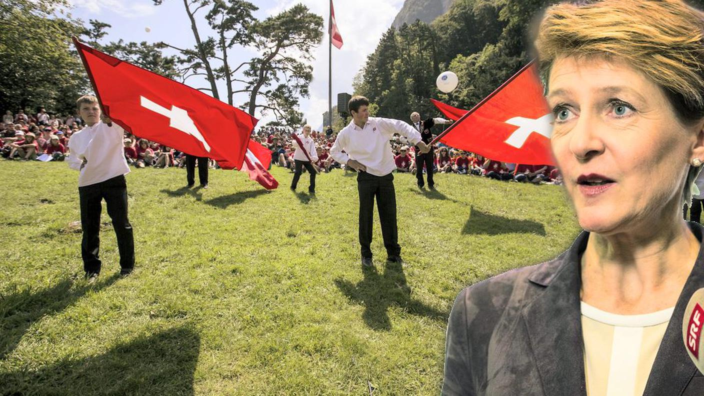 Nel montaggio la presidente della Confederazione e il "praticello" acquistato Società svizzera di utilità pubblica nel 1859