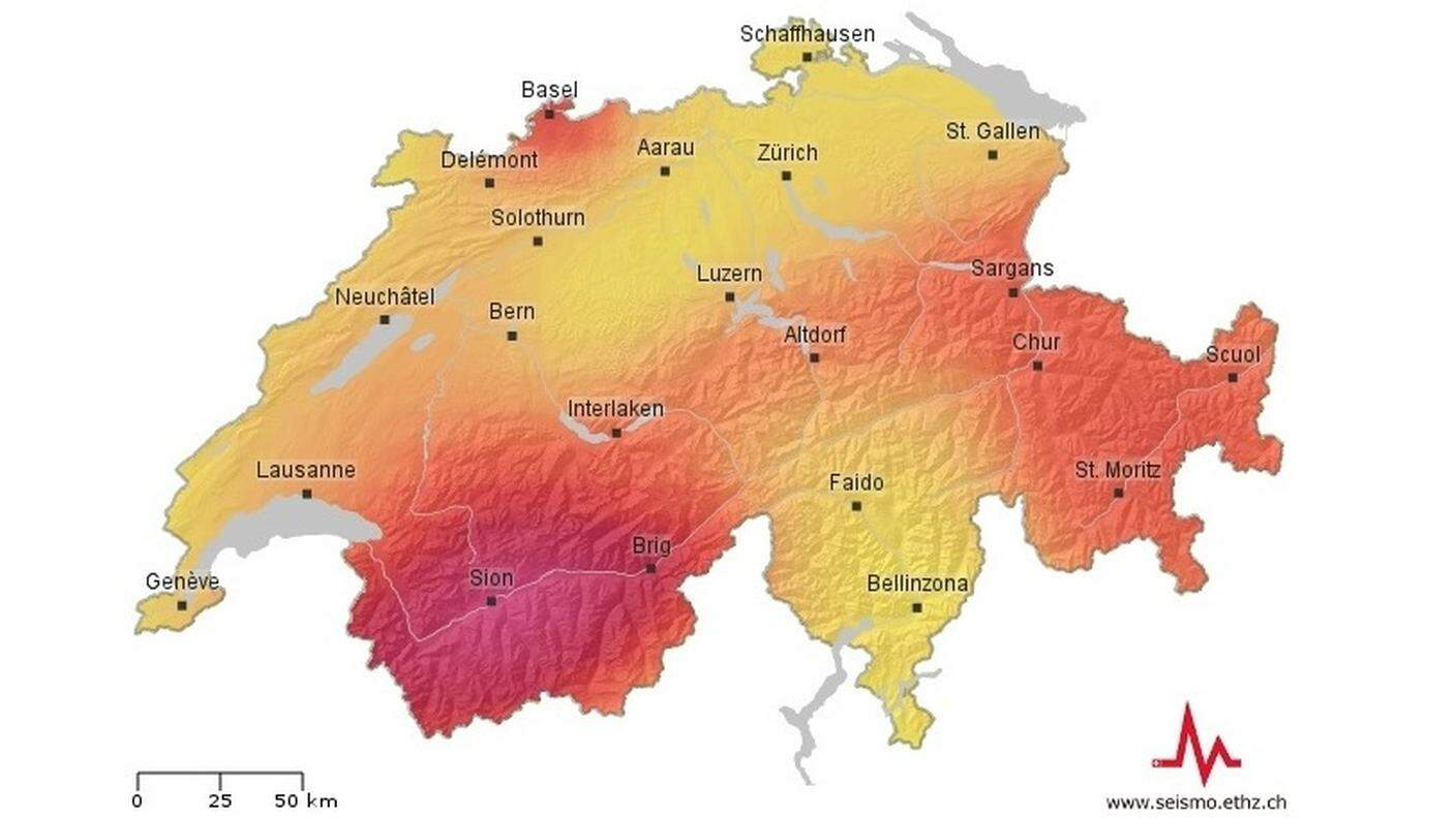 La mappa della pericolosità sismica in Svizzera