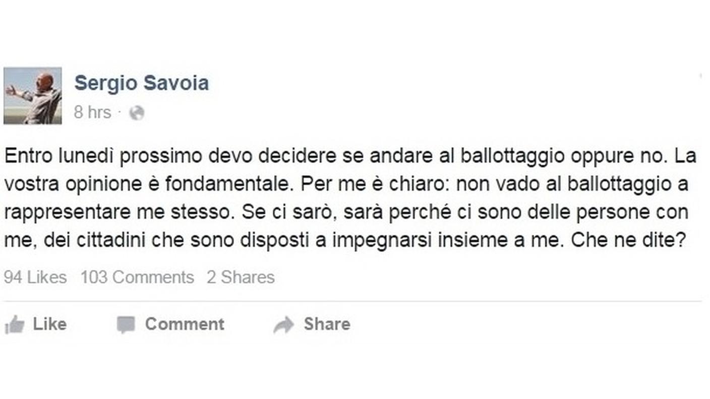 L'appello di Savoia su Facebook