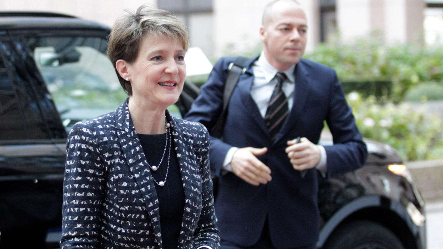 Simonetta Sommaruga al suo arrivo a Bruxelles