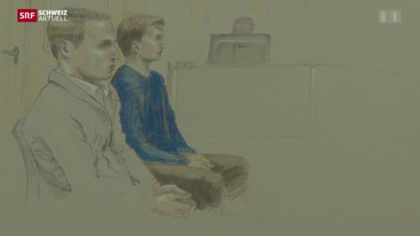 Un disegno che ritrae i due condannati, durante il processo