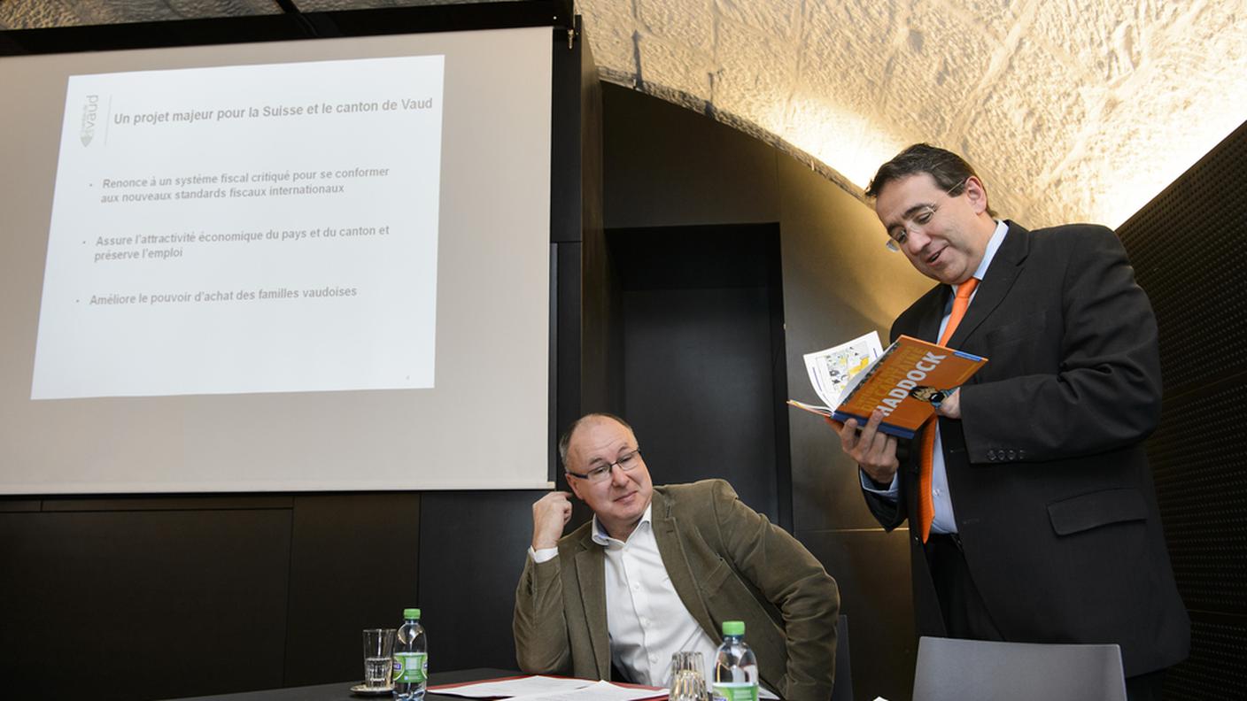 I consiglieri di Stato Pierre-Yves Maillard e Pascal Broulis hanno difeso il progetto su cui i vodesi voteranno il 20 marzo