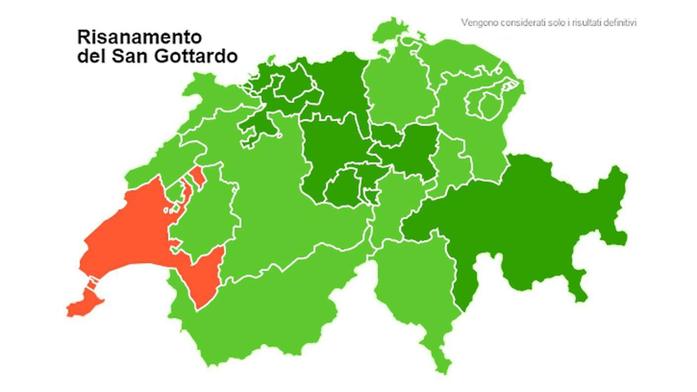 Risanamento del San Gottardo, il risultato cantone per cantone