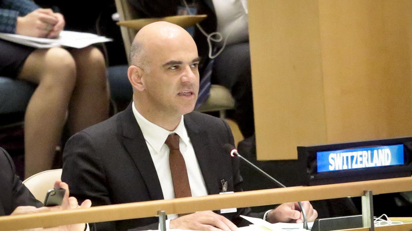 Alain Berset nel corso della riunione straordinaria dell'ONU