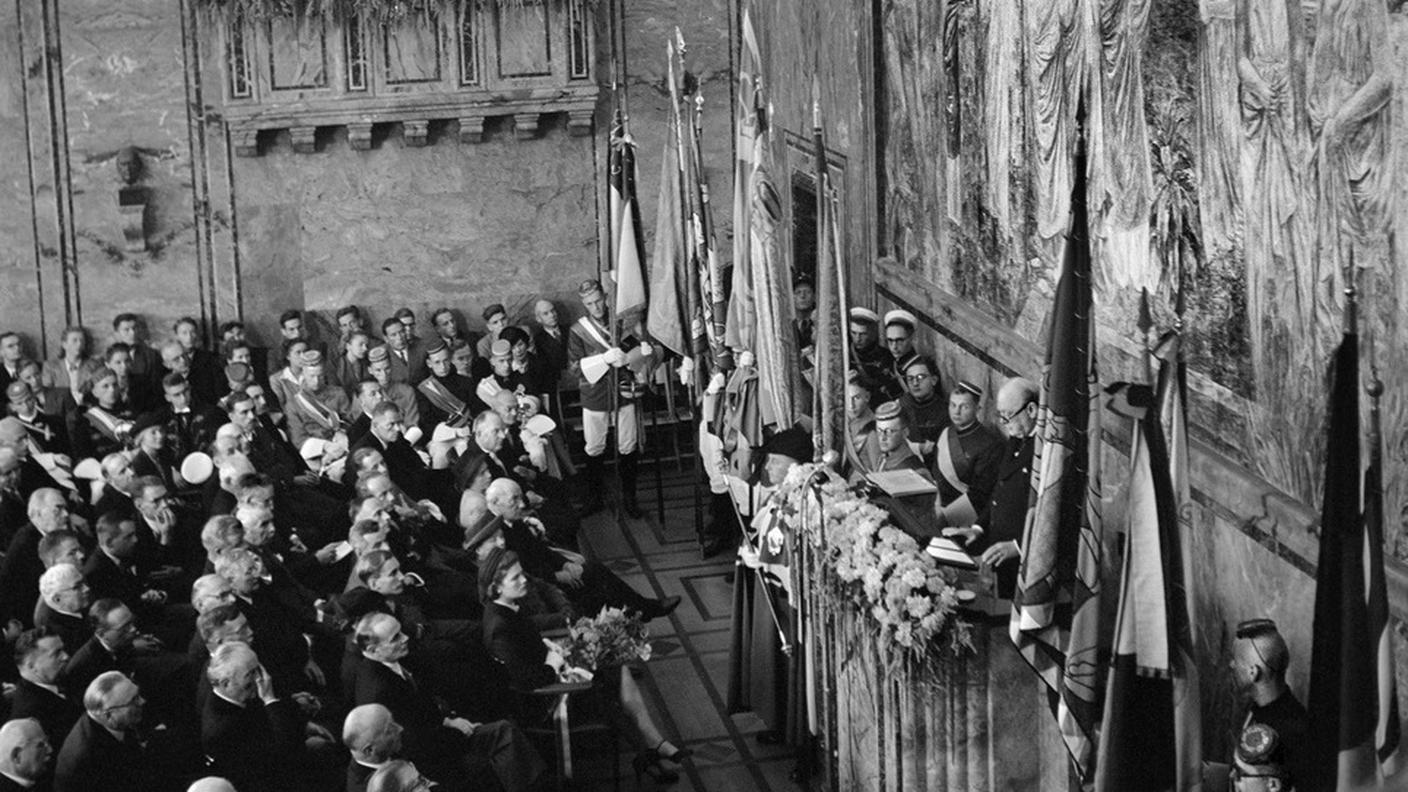 Il grande statista, durante il suo discorso all'Università di Zurigo