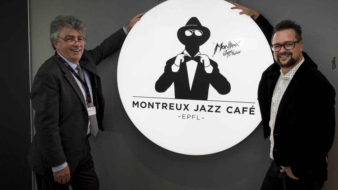 Patrick Aebischer, a sinistra, presidente del Politecnico di Losanna e Mathieu Jaton, direttore del Montreux Jazz Festival 