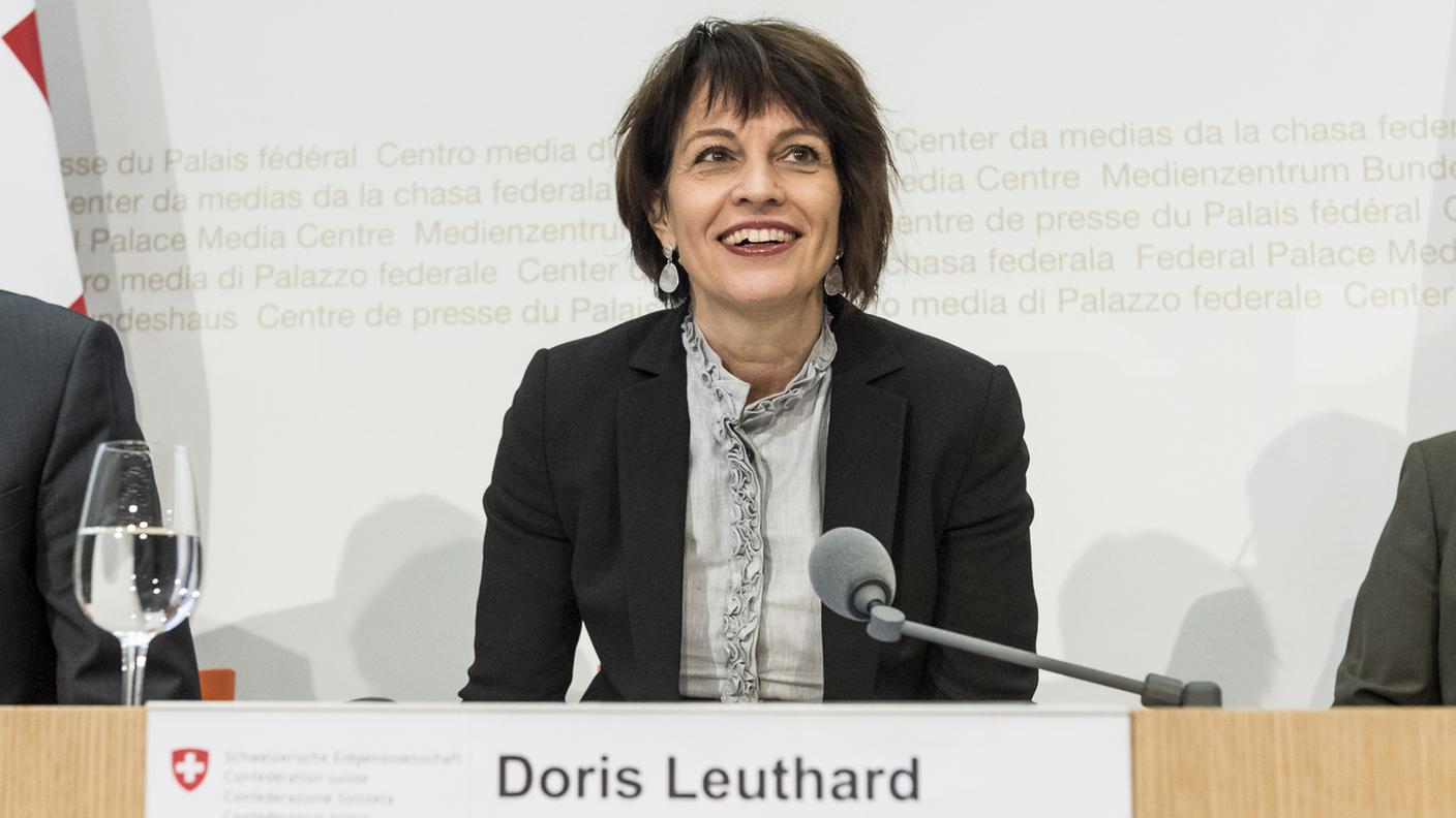 La Consigliera federale in un'immagine scattata durante la conferenza stampa