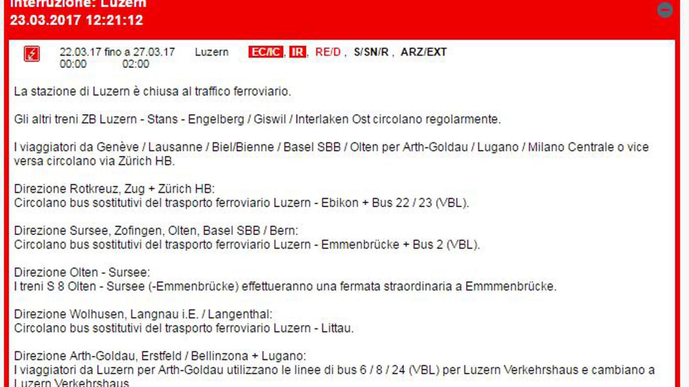 L'ultimo aggiornamento delle FFS sulle ripercussioni del deragliamento a Lucerna