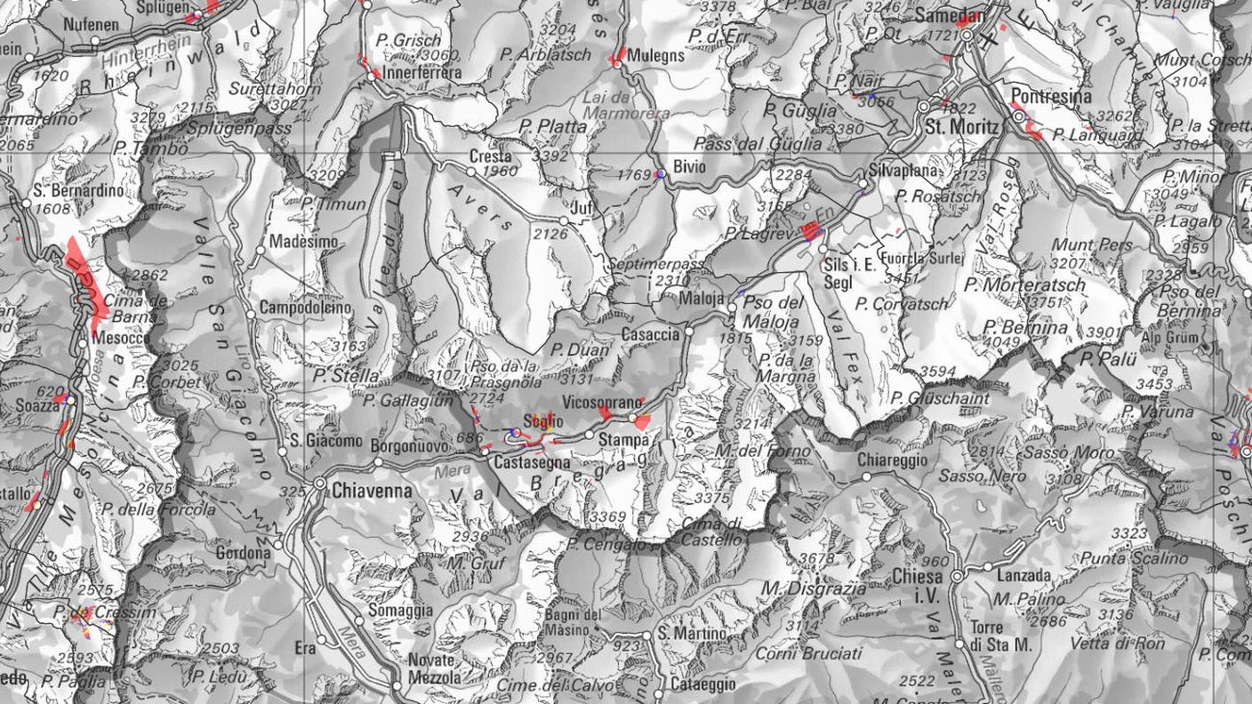 Le zone a rischio frana nel Grigioni italiano