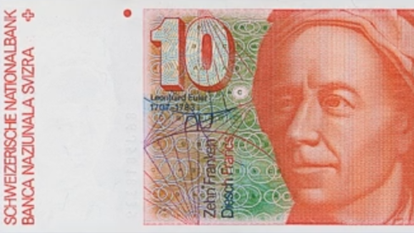 L'immagine di Eulero (1707 - 1783), sulla banconota da 10 franchi ritirata dalla circolazione nel 2000
