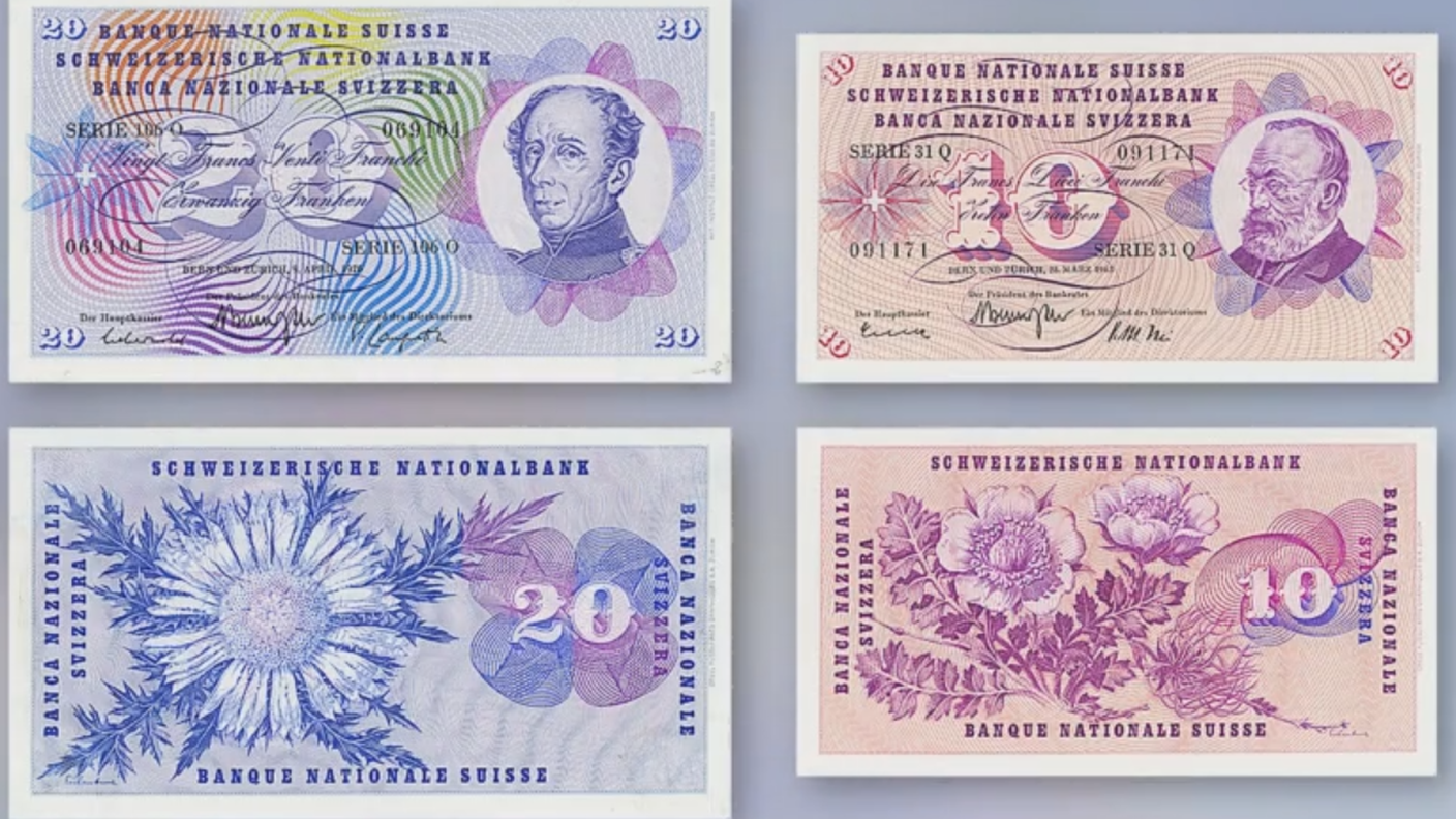 Le banconote da 10 e 20 franchi richiamate nel 1980. Per esse la possibilità di conversione presso la BNS si è esaurita nel maggio del 2000