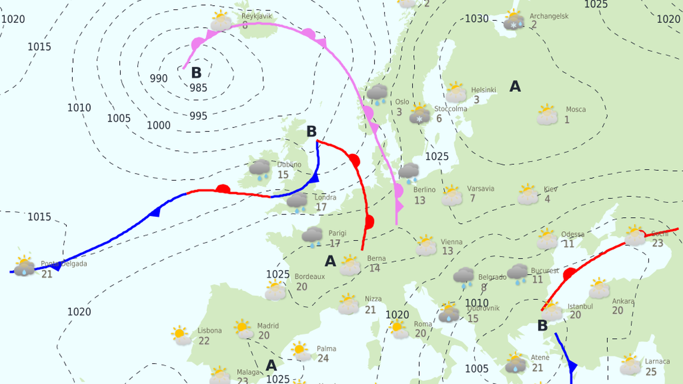 La situazione meteo sull'Europa