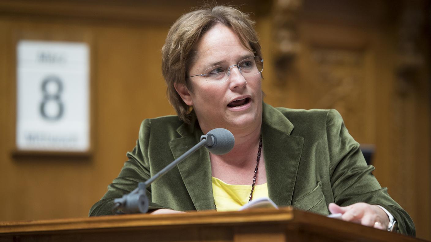Magadalena Martullo-Blocher durante un intervento al Nazionale