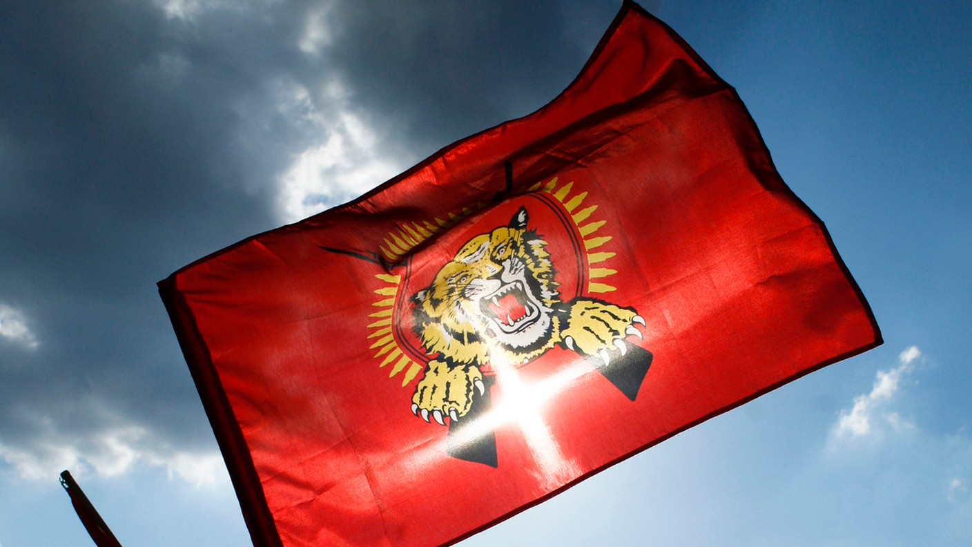 La bandiera del gruppo separatista che dal 1983 al 2009 ha combattuto per la creazione di uno Stato indipendente nel nord-est dello Sri Lanka 