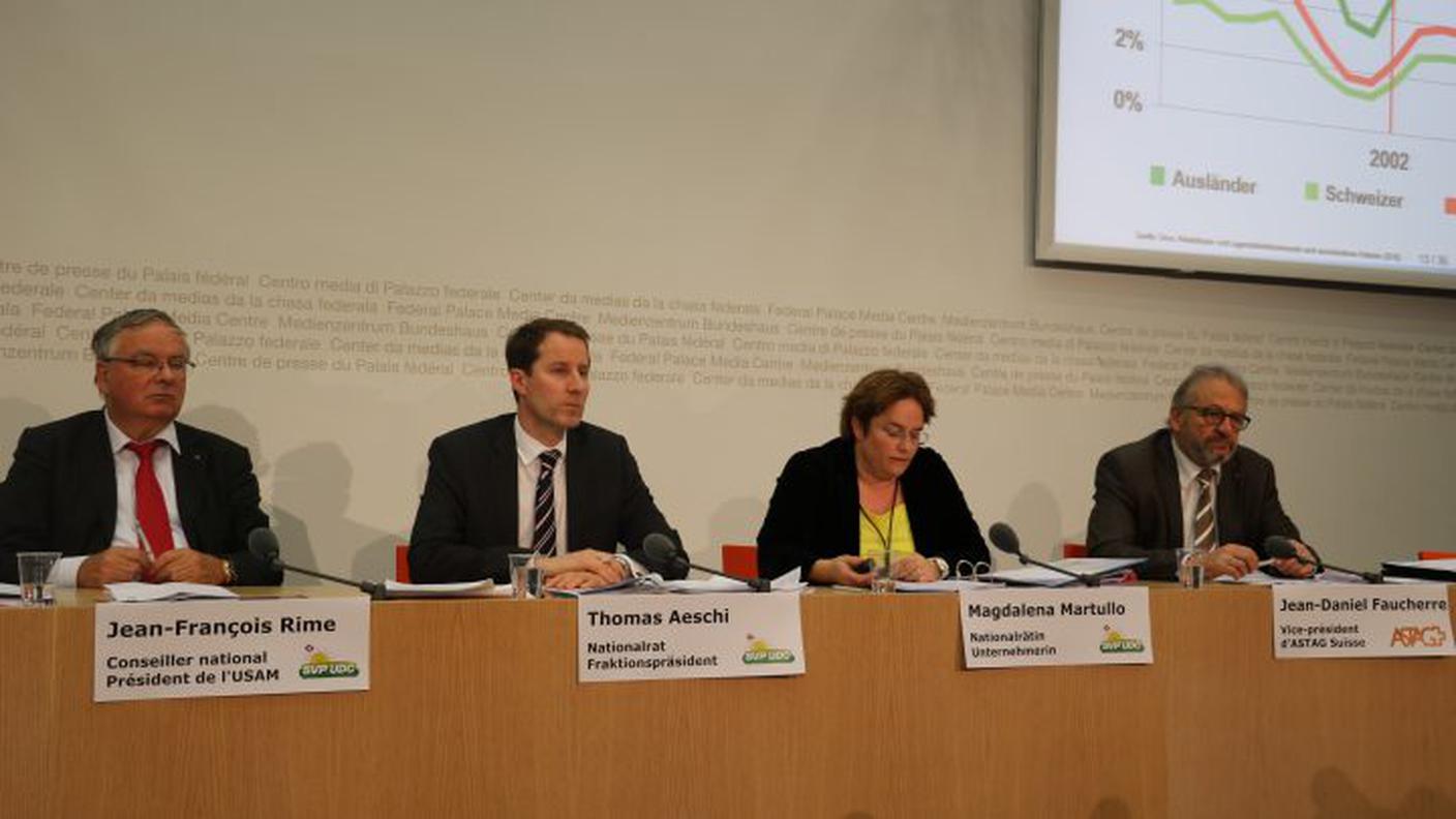 Jean-François Rime, Thomas Aeschi, Magdalena Martullo e Jean-Daniel Faucherre