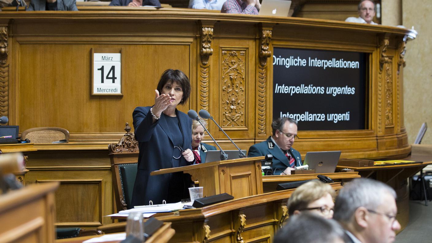Doris Leuthard in un'immagine scattata durante il dibattito
