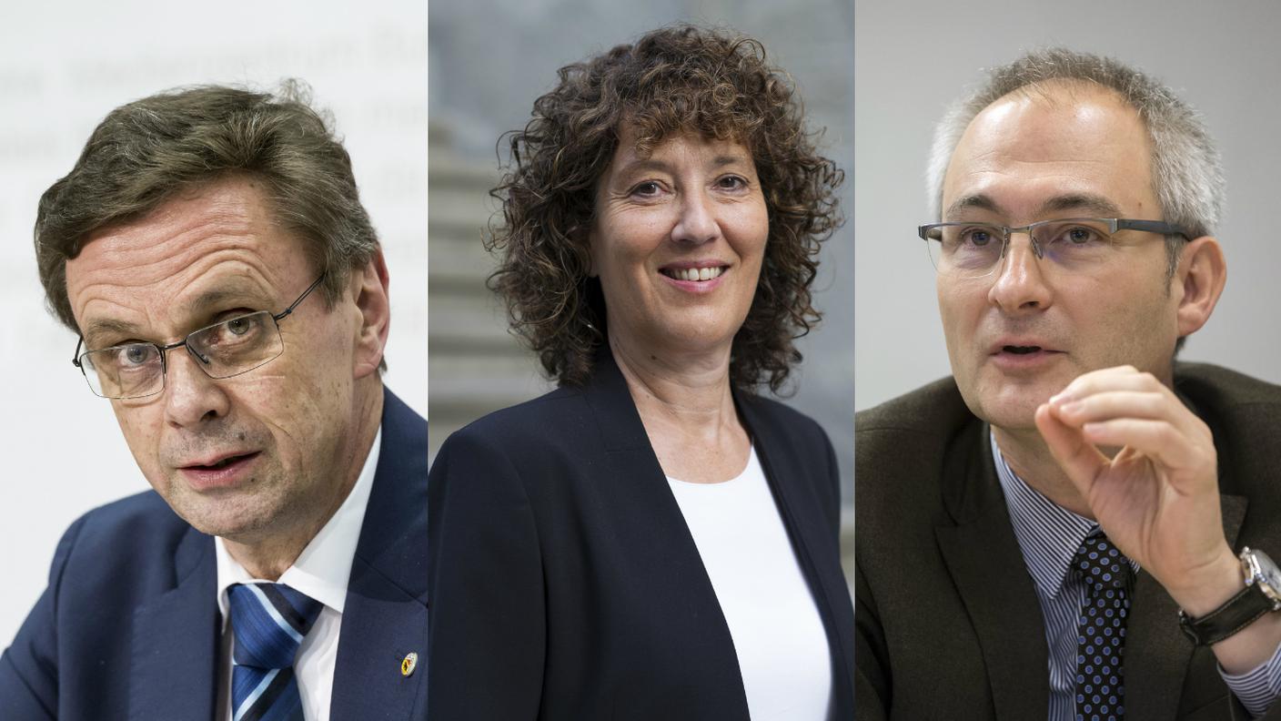 Da sinistra a destra, Käser (PLR), Egger-Jenzer (PS) e Pulver (Verdi). Tre ministri uscenti che non si ripresentano per un nuovo mandato