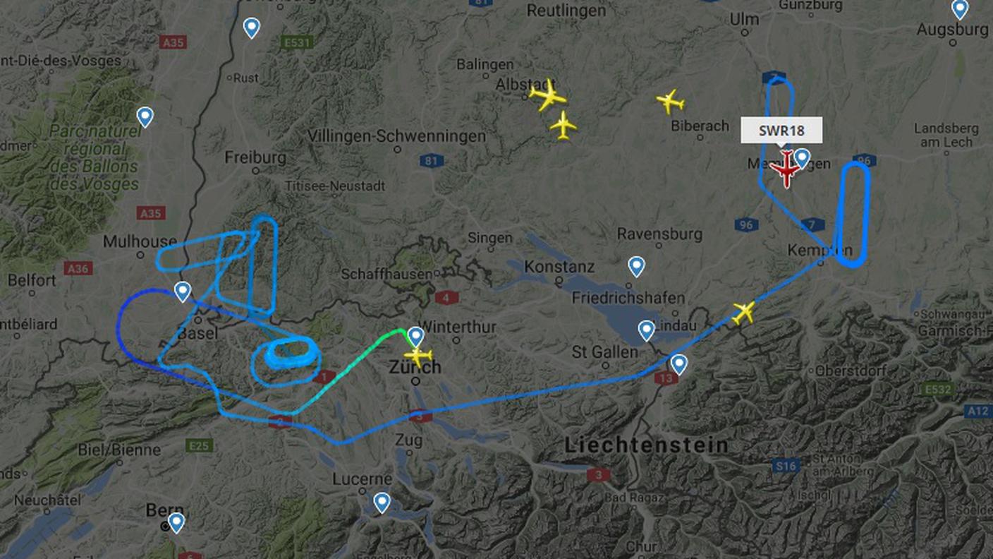 L'aereo SWR18 a un'ora dal rientro a Kloten