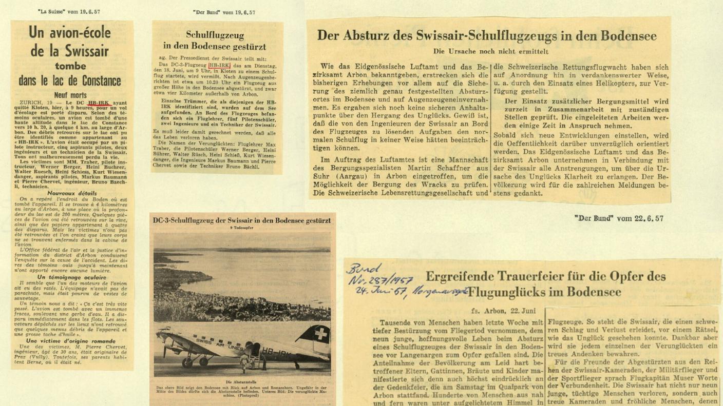 incidente Swissair DC-3 HB-IRK - articoli di giornale