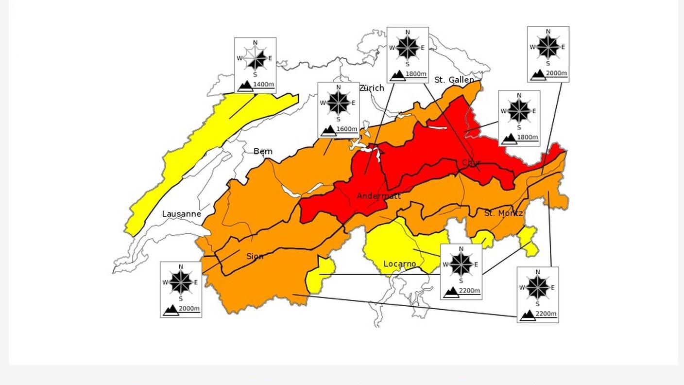 Le zone di pericolo secondo l'istituto di Davos