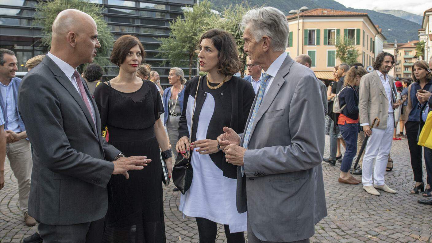 Berset con la moglie, la direttrice artistica Lili Hinstin e il presidente del Festival Marco Solari