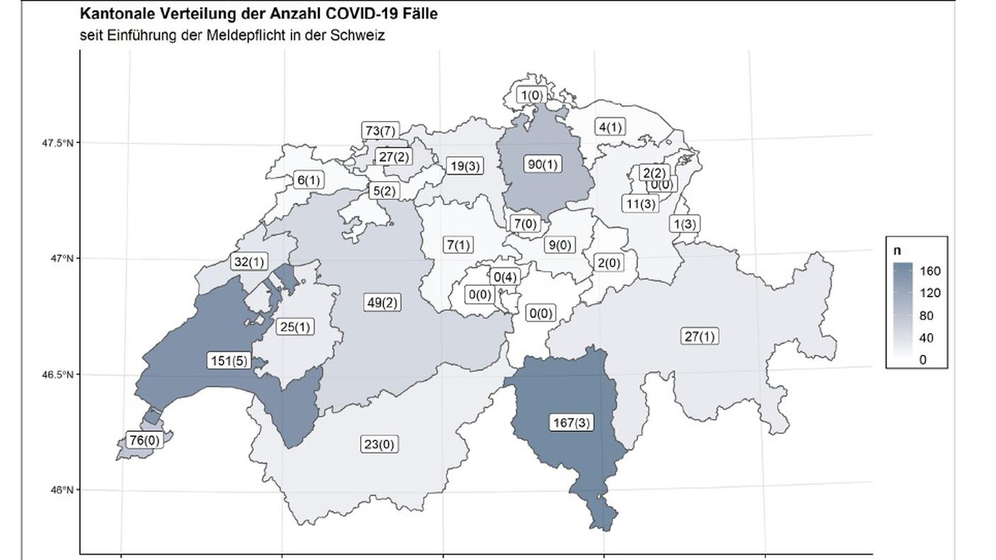 La mappa dei contagi dell'Ufficio federale della sanità pubblica