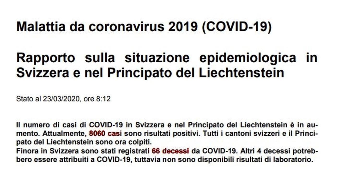 I dati dell'Ufficio federale di sanità pubblica