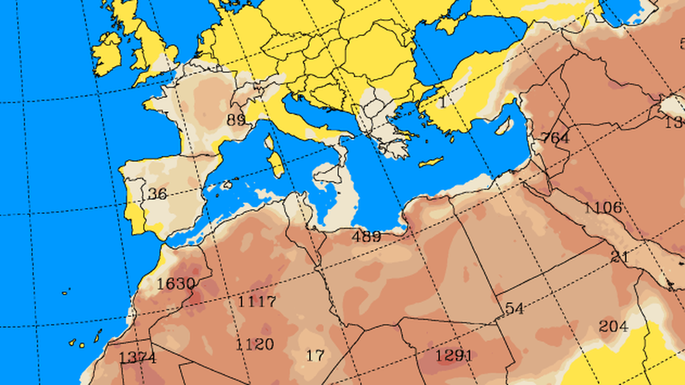 mappa europa e polveri del sahara