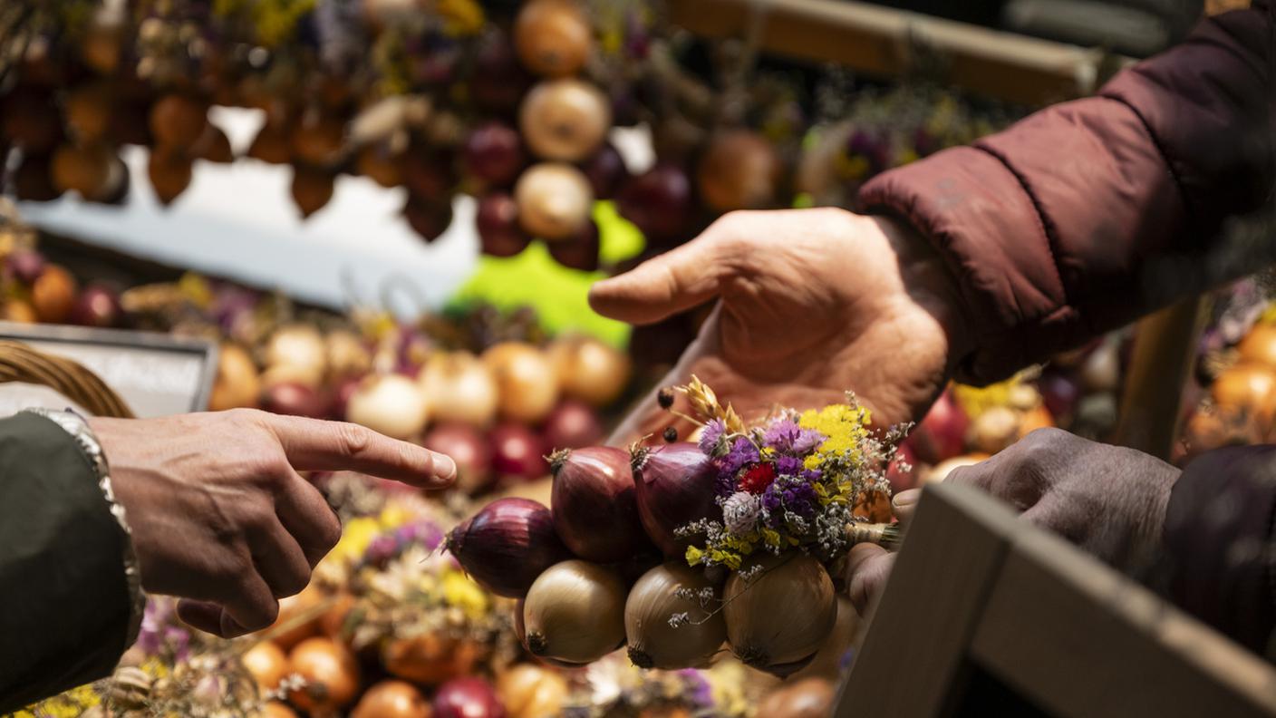 Sulle bancarelle, tonnellate di cipolle