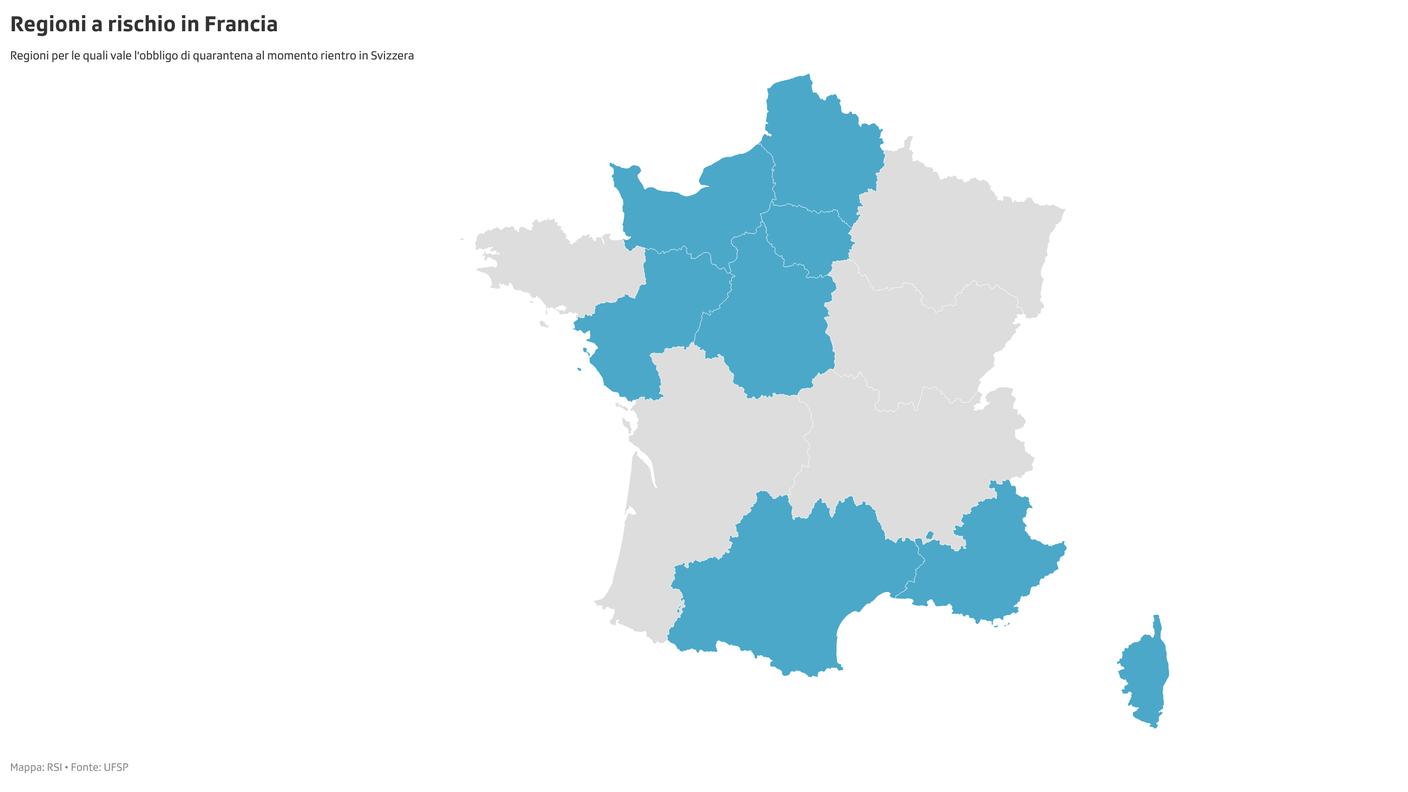 Regioni francesi considerate a rischio dalla Svizzera