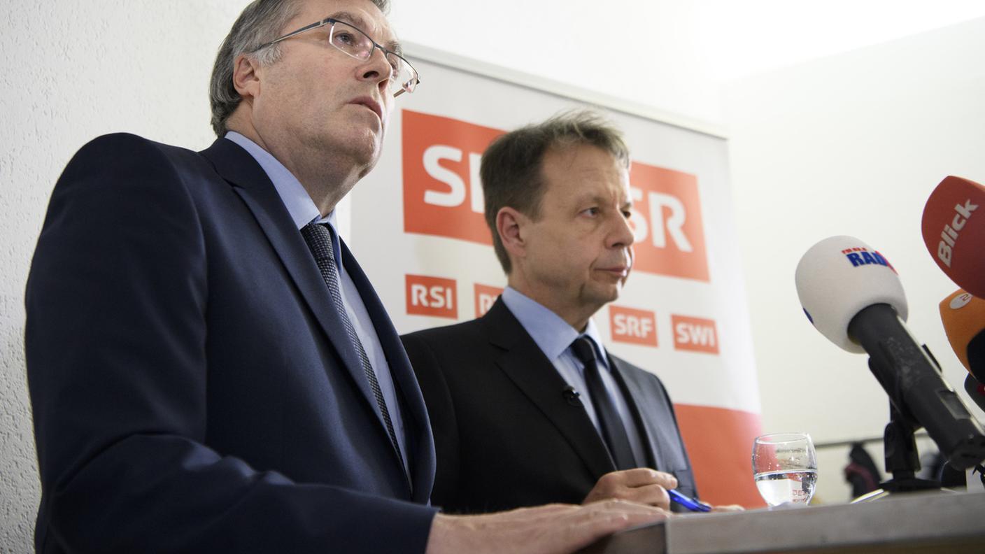 Il presidente della SSR Jean-Michel Cina e il direttore Gilles Marchand