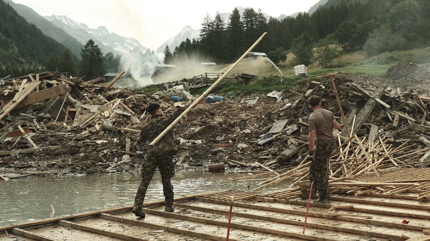 Militari impiegati nelle operazioni di sgombero dei detriti.