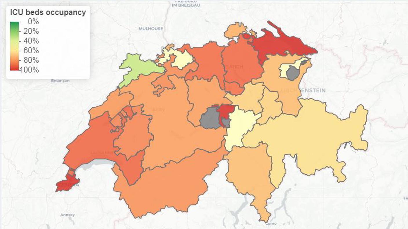 I tassi d'occupazione delle terapie intensive nei vari cantoni