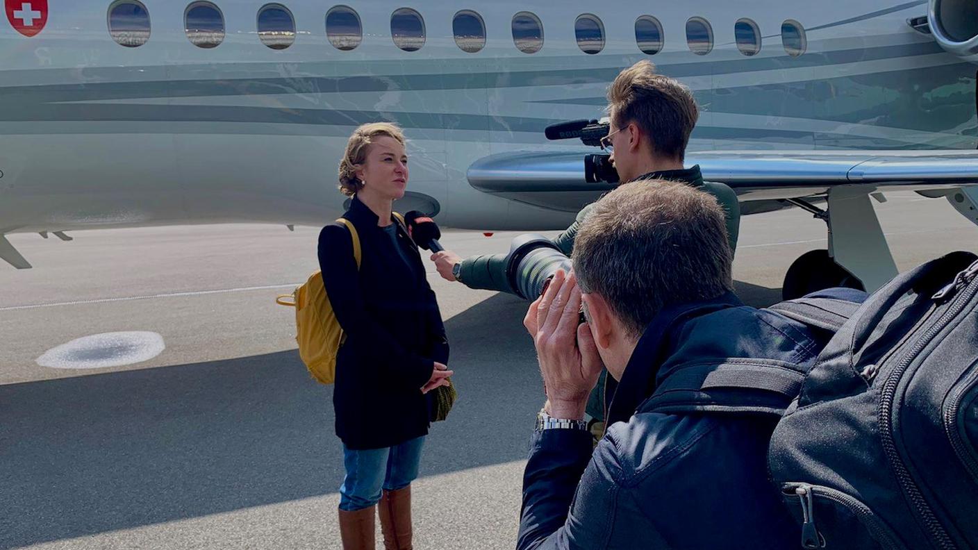 Irène Kälin, presidente della Camera del popolo, intervistata prima dell'arrivo della delegazione