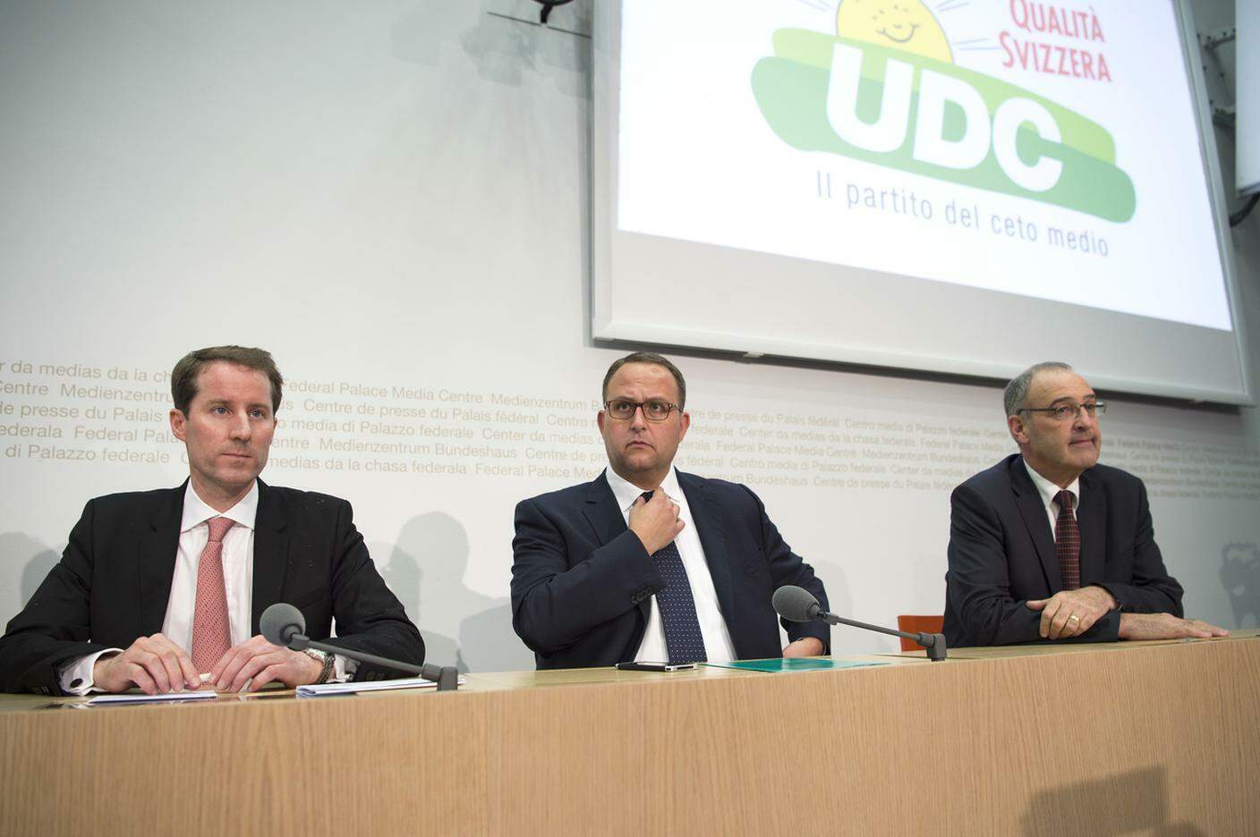 Il "tricket" UDC, con Aeschi, Gobbi e Parmelin, nell'imminenza del voto del 2015 per il rinnovo del Consiglio federale