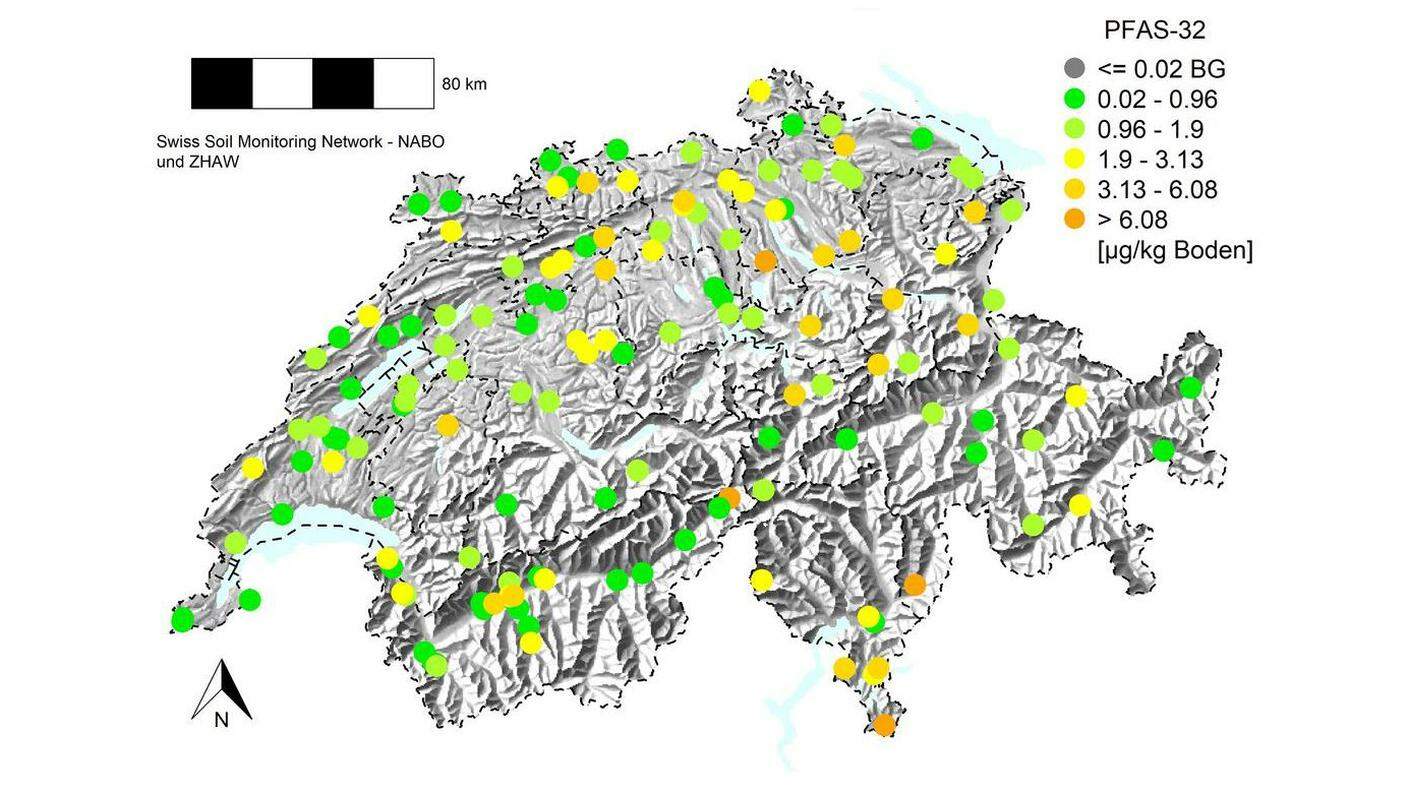 La concentrazione delle PFAS nel suolo svizzero