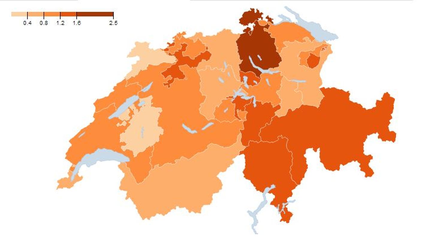 Cantone per Cantone il numero di radar per 10'000 abitanti