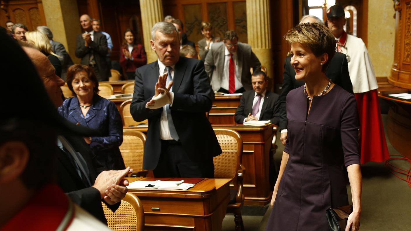 Simonetta Sommaruga subito dopo l'elezione a Palazzo federale