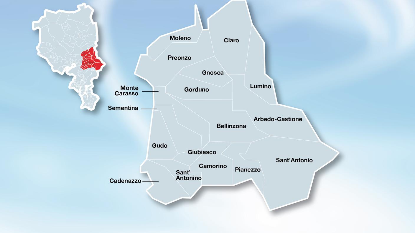 Le aggregazioni dei comuni attorno a Bellinzona