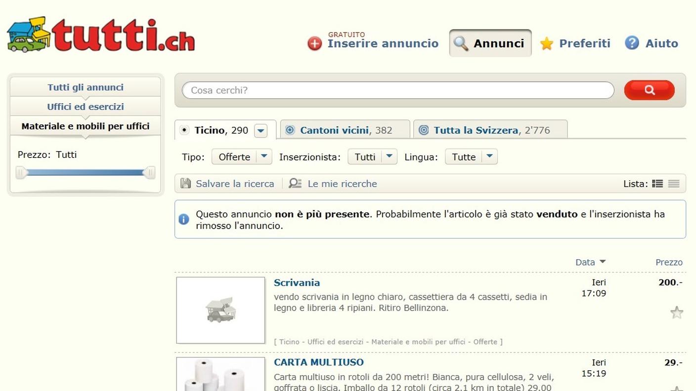 L'annuncio è stato ritirato dal sito poco dopo le 10