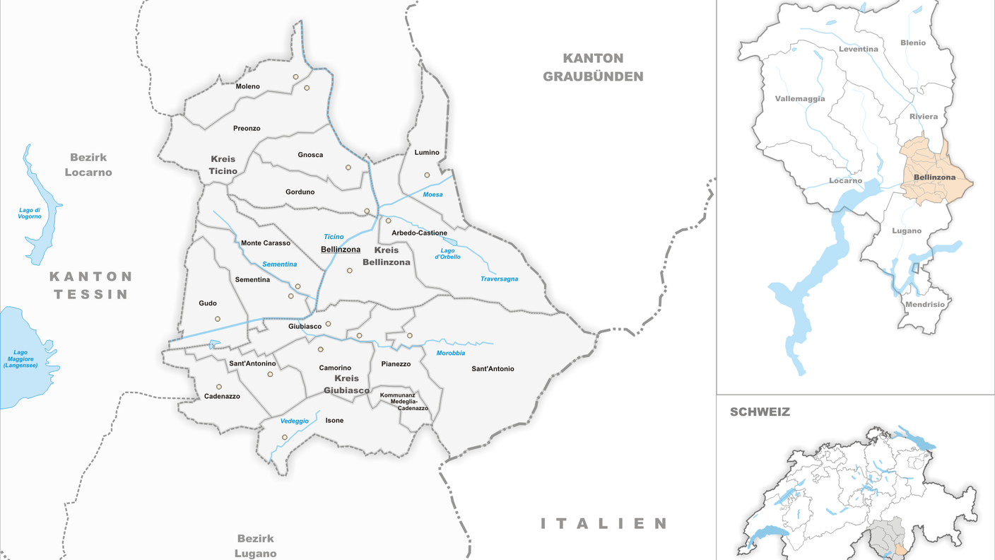 Il Circolo di Bellinzona con i territori dei comuni coinvolto nello studio