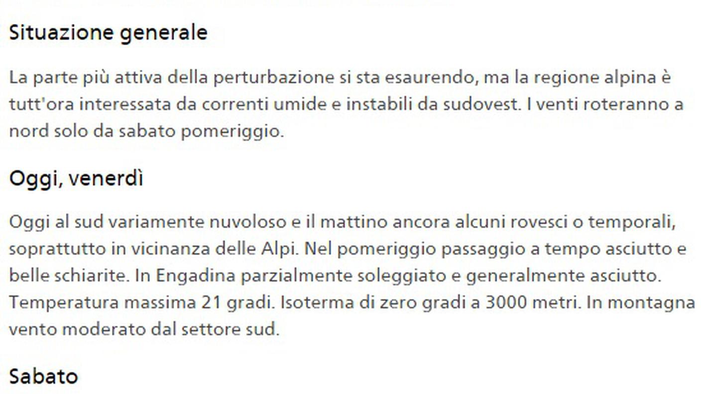 Le previsioni meteo in breve