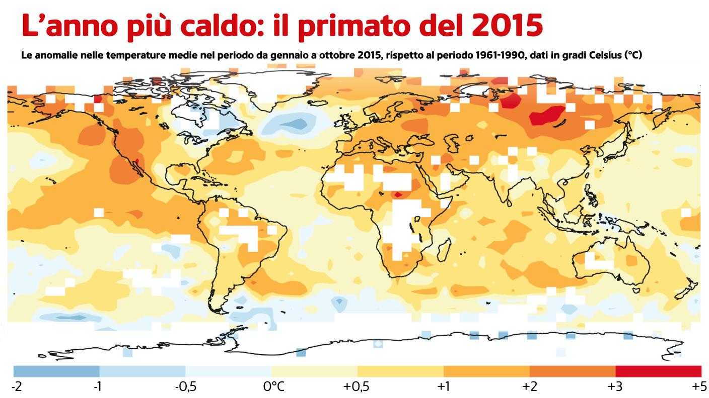 La variazione della temperatura rispetto al periodo 1961-1990