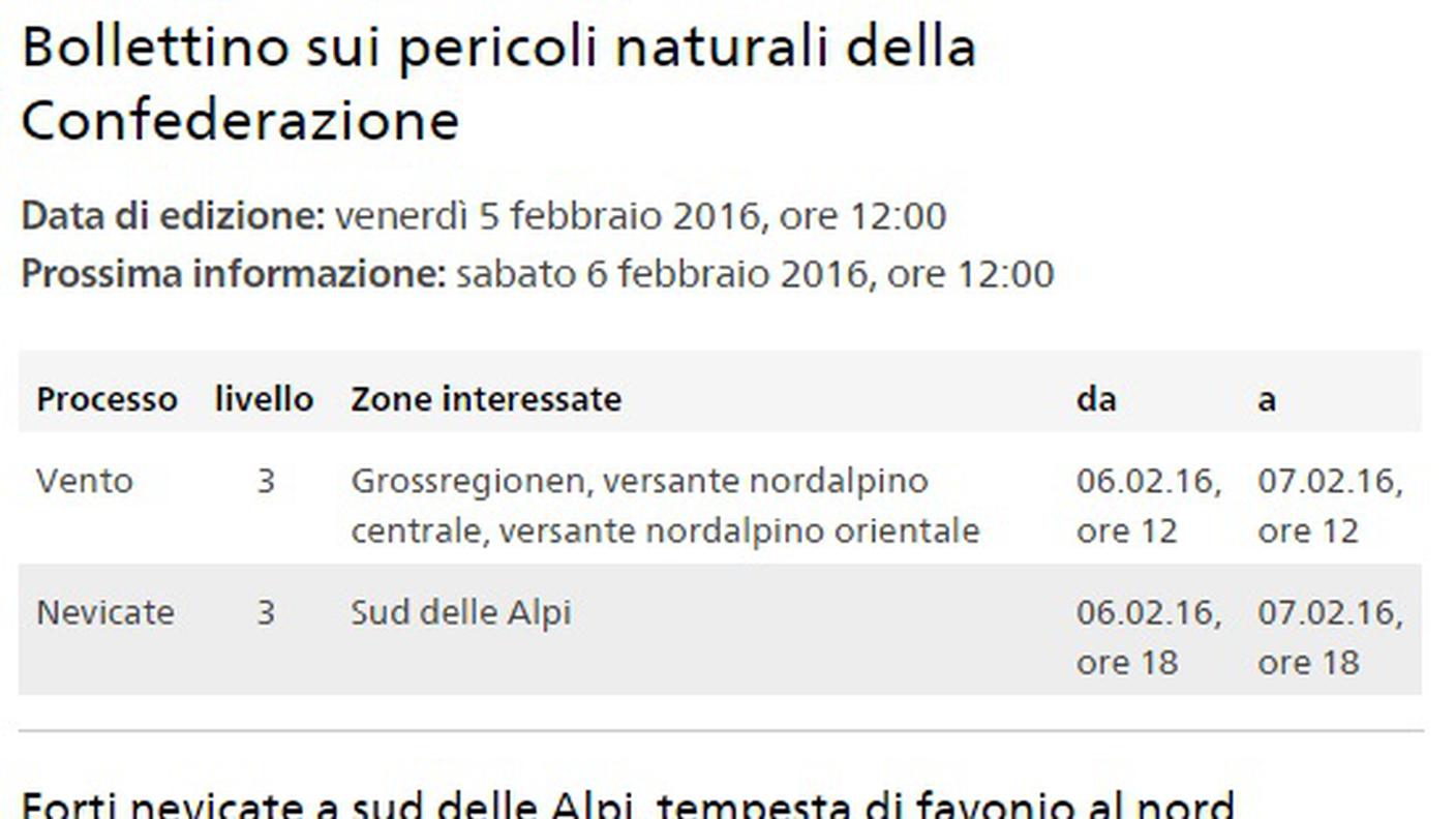 Il comunicato diramato da MeteoSvizzera
