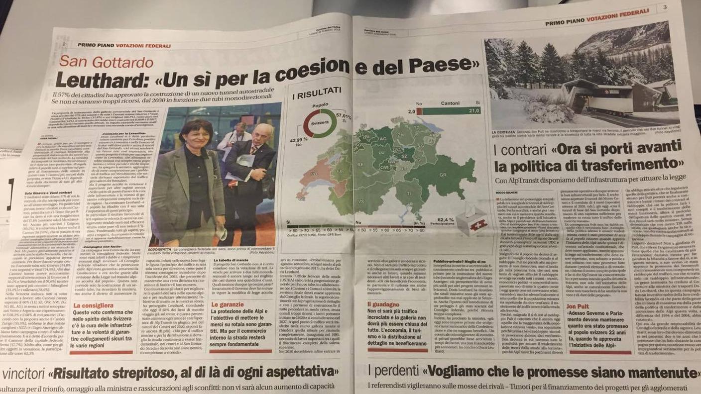 Pagine 2 e 3 del Corriere del Ticino