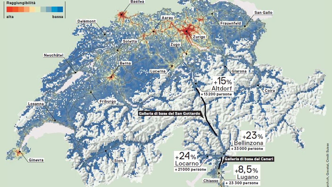 Come AlpTransit cambierà la raggiungibilità della popolazione con i mezzi pubblici