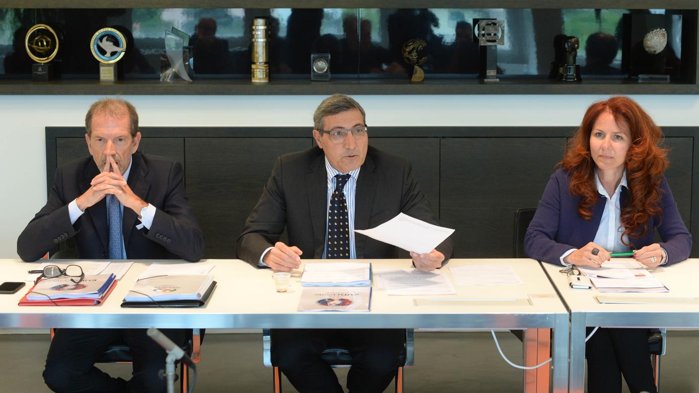 Nella foto da sinistra il capo dello sport Enrico Carpani, il direttore Maurizio Canetta e Milena Folletti, responsabile dei palinsesti