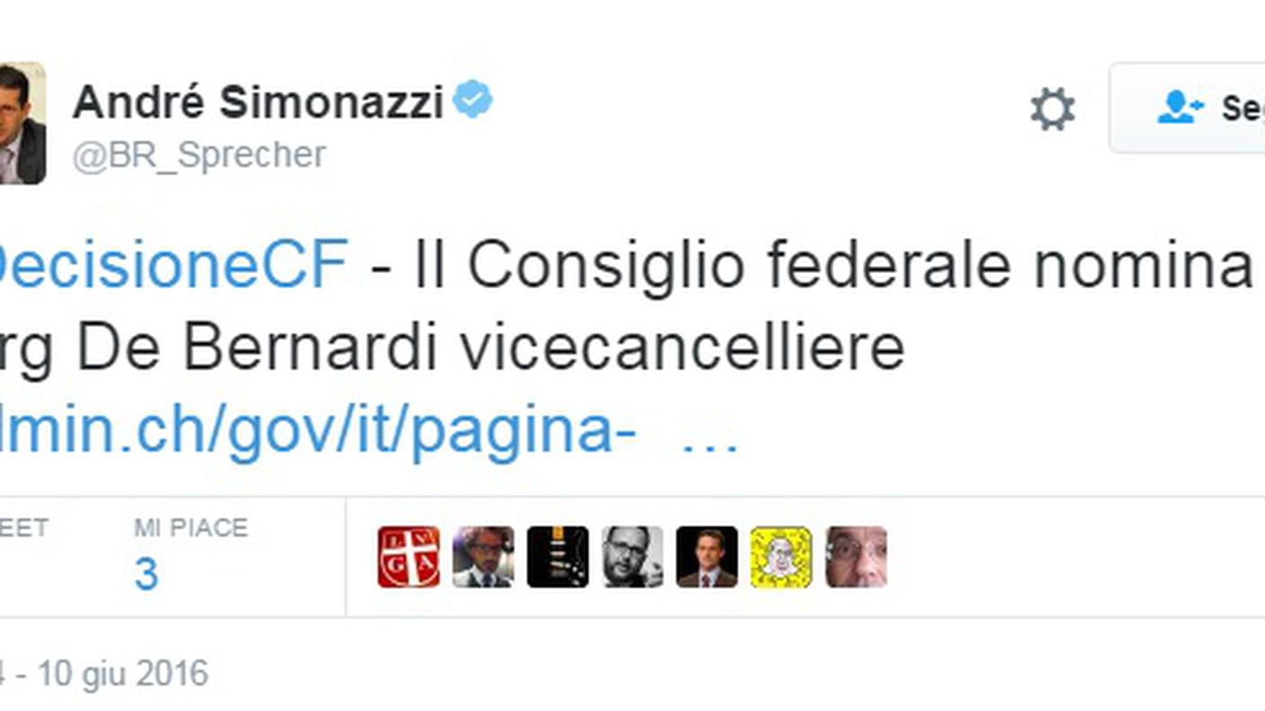 L'annuncio su Twitter del portavoce del Governo, André Simonazzi