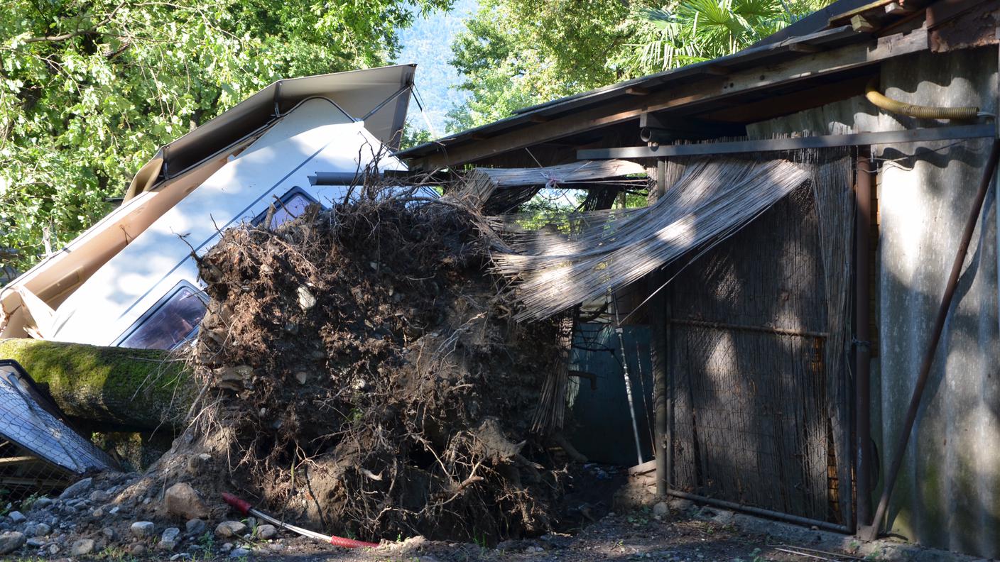 Roulotte distrutte e alberi caduti nei campeggi di Gudo e Cugnasco