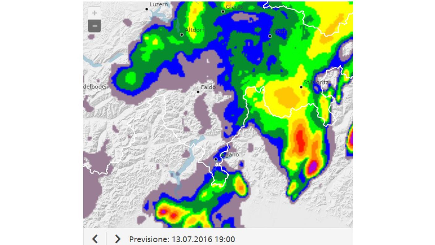 Il radar delle precipitazioni alle 19.00
